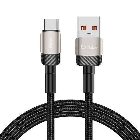 Tech-Protect UltraBoost Evo tytanowy / Kabel ładujący / USB-C - USB-A / 100 W / 5 A / 2 m