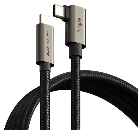 Kabel Ringke USB-C 240 W 2 m czarny / kabel USB-C / USB 3.2 Gen 2x2 / PD 240 W / 20 Gbit/s / zakrzywiony