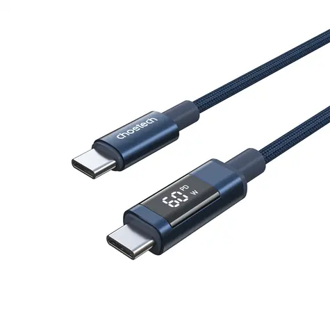 Choetech XCC-1068 niebieski / kabel USB-C (M) - USB-C (M) / PD 60W / wyświetlacz ze wskaźnikiem zasilania / 1,2 m