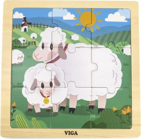 Drewniana układanka VIGA Owce / 9 elementów / 19,5 x 19,5 cm