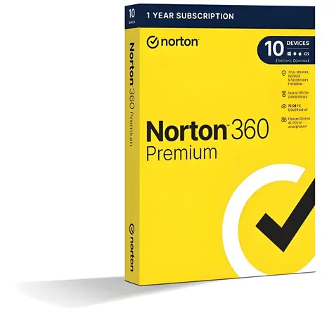 Norton 360 Premium / Oprogramowanie antywirusowe / 10 urządzeń / 75 GB pamięci masowej / 1 rok / CZ