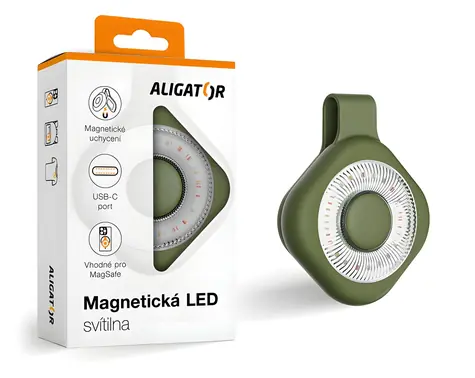 Latarka magnetyczna LED Aligator zielona / Latarka / Mocowanie MagSafe / USB-C / 6 trybów