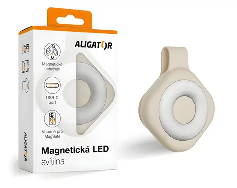 Latarka magnetyczna LED Aligator beżowa / Latarka / MagSafe / 6 trybów / USB-C