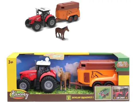 Ciągnik z przyczepą do przewozu koni MADE / na baterie / 15 cm / od 3 lat