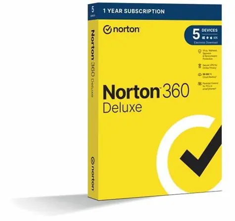 Norton 360 Deluxe / Oprogramowanie antywirusowe / 5 urządzeń / 50 GB pamięci masowej / 1 rok / CZ