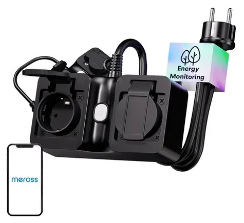 Meross MOP320MA- EU / Inteligentna listwa zasilająca / zewnętrzna / IP44 / Wi-Fi / Matter / 2 gniazda / 3680 W