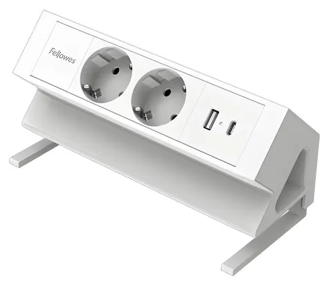 Fellowes blok gniazd biurkowych z zaciskiem biały / Blok gniazd / 2x Schuko / USB-A / USB-C PD 30W / 2 m