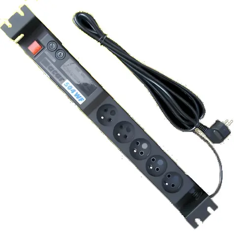 Opticord Acar A-504WF czarny / Panel zasilający / 19" / 2U / 5 gniazd / zabezpieczenie przeciwprzepięciowe / 3 m