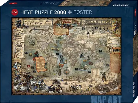 HEYE Puzzle Mapa Art: Piracki Świat / 2000 elementów / 97 × 69 cm