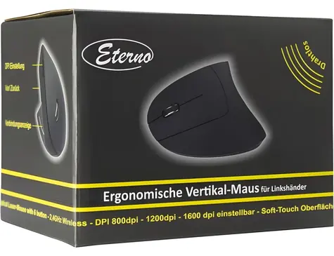 Inter-tech Eterno KM-206L / Mysz pionowa / Dla osób leworęcznych / Bezprzewodowa / 1600 DPI