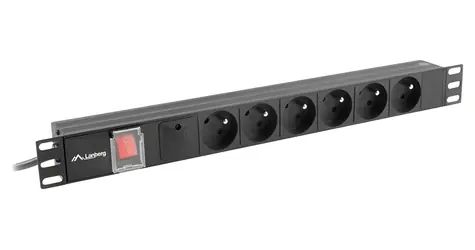 Lanberg PDU czarna / Listwa zasilająca Rack / 19" 1U / 6x gniazdo PL / 16 A / 2 m