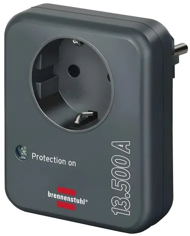 Brennenstuhl Adapter gniazdowy antracyt / Zabezpieczenie przeciwprzepięciowe / 1x gniazdo / 13,500 A / IP20 / zabezpieczenie przed dziećmi