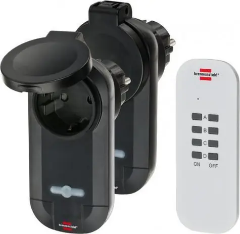 Brennenstuhl RC CE1 0201 czarno-biały / Zestaw przełączników bezprzewodowych / 2x gniazdo IP44 / zasięg 25 m / 1000 W