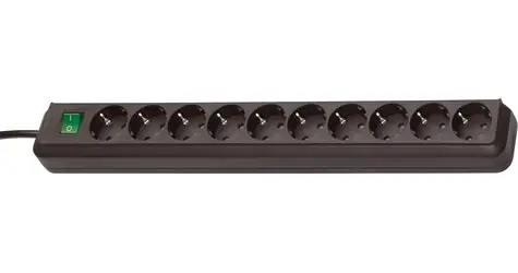 Brennenstuhl Eco-Line czarny / Listwa gniazdowa / 10 gniazd / Kabel 3 m / Gniazda obrócone o 45°