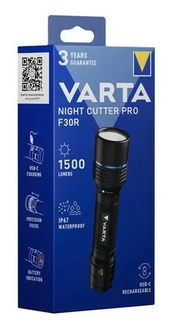 Varta Night Cutter Pro F30R czarna / latarka LED / 1500 lm / IP67 / USB-C