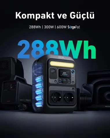 Anker SOLIX C300X szary / Przenośny power bank / 288 Wh / 300 W / USB-C PD 140 W