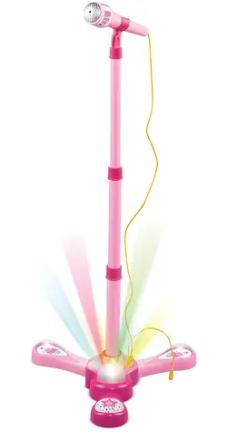 Mikrofon karaoke TEDDIES ze stojakiem różowy / 12 piosenek / efekty LED / od 3 lat