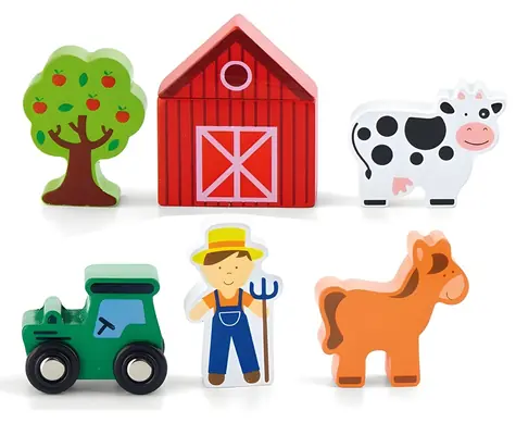 Akcesoria VIGA do torów kolejowych Farm Train / Figurki drewniane / 6 części / od 3 lat