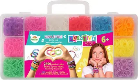 Gumki do zaplatania TEDDIES 2400 szt. / Zestaw kreatywny / pudełko plastikowe z przegródkami