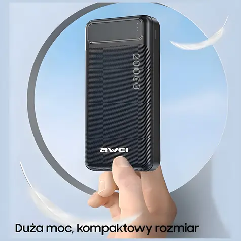 Awei P6K czarny / Power bank / 20000mAh / 2x USB / Micro-USB / Wskaźnik LED
