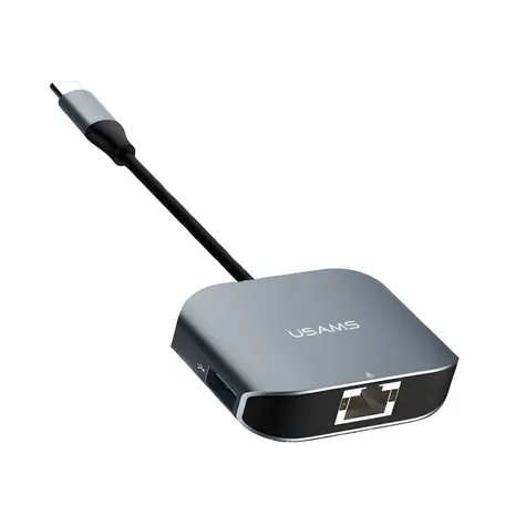 USAMS US-SJ146 szary / Adapter / USB-C - USB 3.0 + RJ45 / Gigabit Ethernet