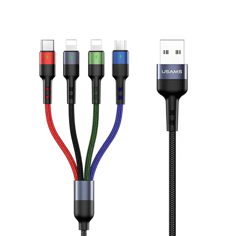 USAMS SJ413 U26 3M / Kabel ładujący / 4w1 / 2A / 2x Lightning, microUSB, USB-C / pleciony