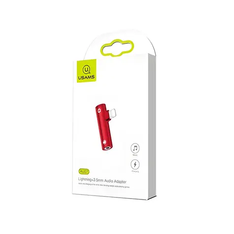 USAMS SJ276 AU07 2w1 czerwony / Adapter / Lightning + gniazdo 3,5 mm / Ładowanie i dźwięk