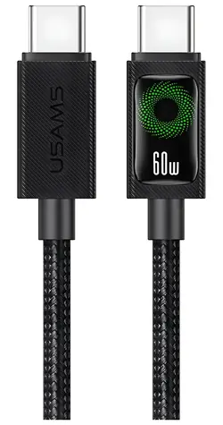 USAMS U92 czarny / Kabel do ładowania i transmisji danych / USB-C - USB-C / 60 W PD / 1,2 m