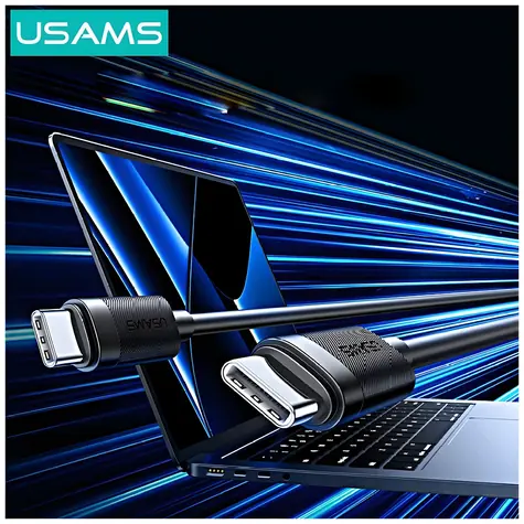 USAMS U94 czarny / Kabel do transmisji danych / USB-C - USB-C / 1 m / 60 W / PD