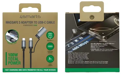 4smarts Explorer ComboCord czarny / Kabel / Adapter USB-C - MagSafe / 100 W / 2 m