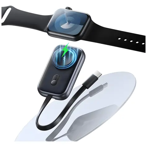 USAMS CD245 tytan / Ładowarka bezprzewodowa do Apple Watch / Powerbank 1200 mAh / Kabel USB-C