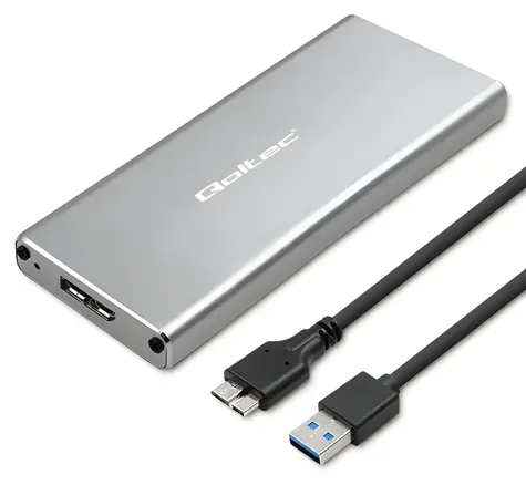 Obudowa zewnętrzna na dysk SSD M.2 SATA srebrna / ramka USB / NGFF / USB 3.0 / 5 Gb/s / do 2 TB
