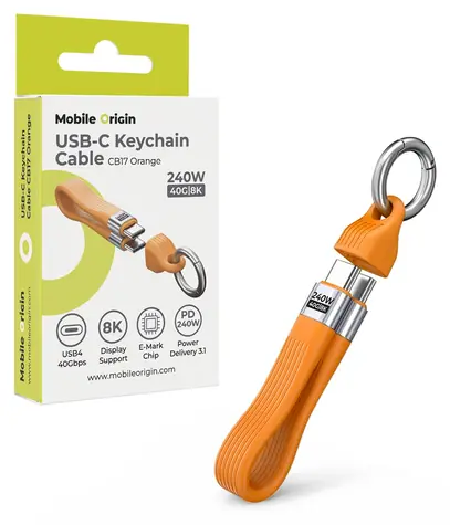 Mobile Origin CB17 pomarańczowy / Kabel do breloka / USB-C - USB-C / 40 Gb/s / 240 W PD 3.1 / 8K 60Hz / 13 cm