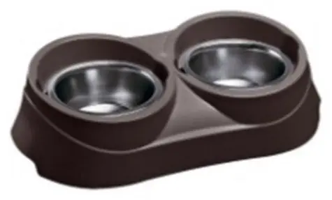 Ferplast FER DUO Feed 03 czarny / Podwójna miska dla psów i kotów / Stal nierdzewna / Uchwyt plastikowy / 0,9 l
