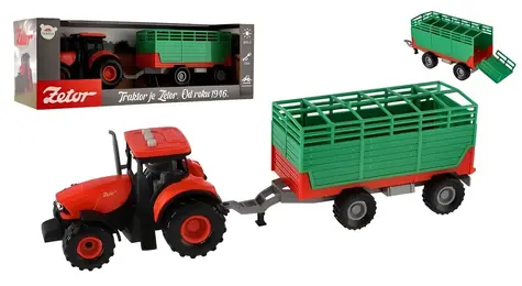 Ciągnik Zetor z przyczepą na siano / Napęd na koło zamachowe / światło i dźwięk / 36 cm / plastik / od 3 lat