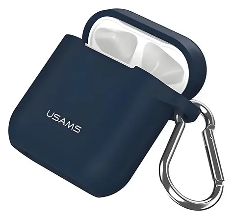 USAMS BH423 niebieski / etui na AirPods / silikon / pasek i karabińczyk