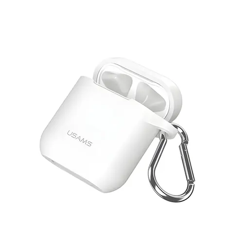 USAMS BH423 biały / Etui na AirPods / Silikon / Pasek i karabińczyk