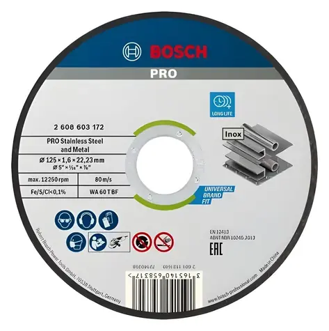 Tarcza tnąca BOSCH do stali nierdzewnej 125x22,23 mm / Tarcza tnąca / Grubość 1,6 mm / WA 60 T BF