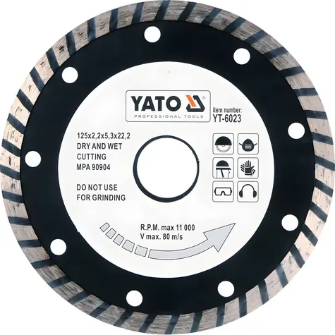 Tarcza diamentowa YATO Turbo 125x22,2 mm / Tarcza tnąca / Grubość 2,6 mm / Beton, kostka brukowa, mur