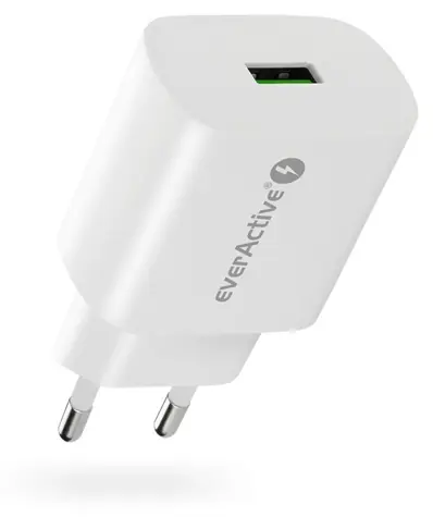 Ładowarka EverActive 18W biała / Ładowarka sieciowa / 1x USB / Szybkie ładowanie 3.0
