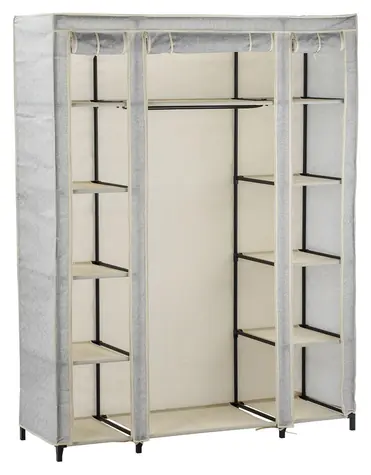Szafa materiałowa MSV szara, 10 przegródek / Garderoba / drążek na wieszaki / 135x45x175 cm / PP