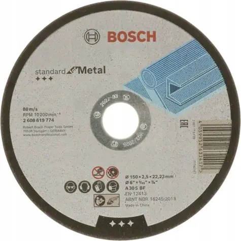 Tarcza tnąca BOSCH Metal 150x22,23 mm / Tarcza tnąca / grubość 2,5 mm