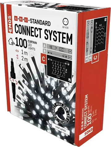 Emos D1EC01 CONNECT / Kurtyna świetlna LED / 100 LED / 1x2 m / IP44 / zimna biel