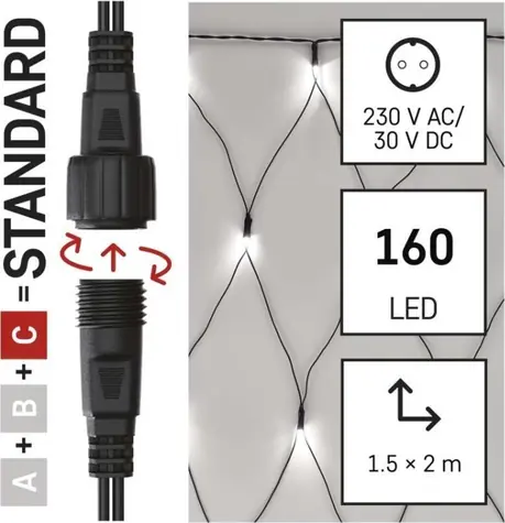 Emos D1DC01 CONNECT / Sieć świetlna LED / 160 diod LED / 1,5x2 m / IP44 / zimna biel
