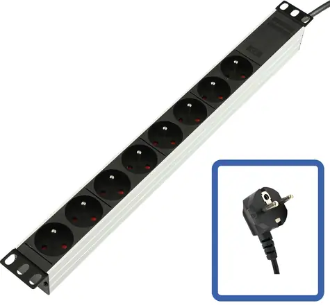 Panel rozdzielczy Lanview 19" czarny / Panel rozdzielczy / 1U / 8x Schuko / 16A / 4000W
