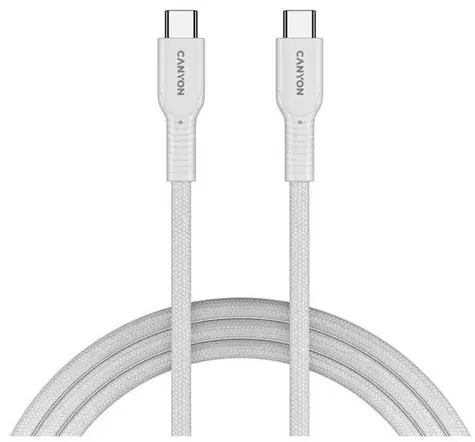 Canyon OnWire CCAP60CL biały / Kabel ładujący / USB-C - USB-C / 60 W PD / 1 m / pleciony
