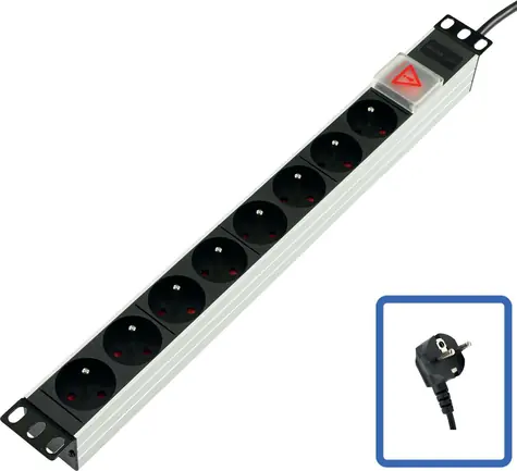 Lanview TUPS031 czarny / Panel rozdzielczy / 19" / 1U / 8 gniazd / 16A / przełącznik