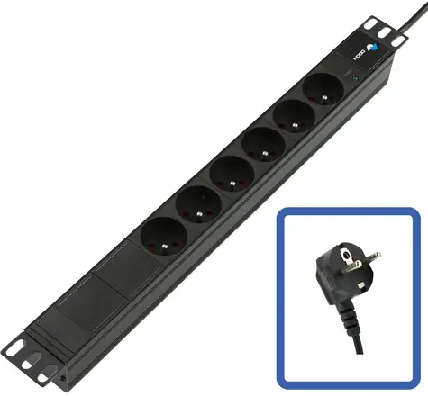 Lanview TUPS045 czarny / panel gniazd PDU / 19" / 1U / 6 gniazd / 4000 W / LED