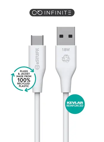 eSTUFF INFINITE (GRS) biały / Kabel / USB-C - USB-A / 2 m / 60 W PD