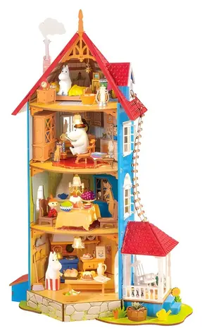 Robotime 3D drewniana układanka domek w miniaturze Domek Muminków / 441 elementów / oświetlenie LED / 14+ lat